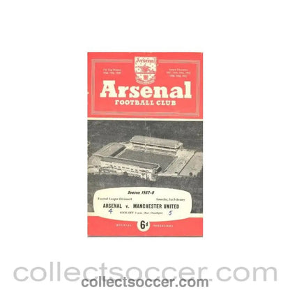 1958 - Arsenal v Manchester United official programme 01/02/1958 last match before the Munich disaster - Collect Soccer