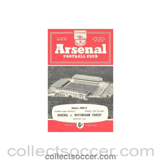 1958 - Arsenal v Nottingham Forest official programme 15/11/1958