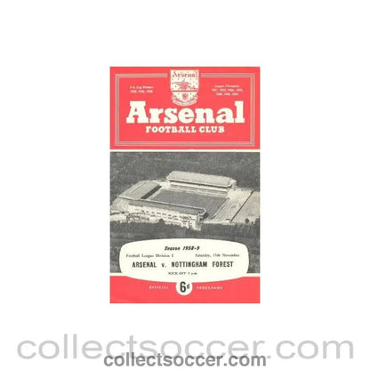 1958 - Arsenal v Nottingham Forest official programme 15/11/1958 - Collect Soccer