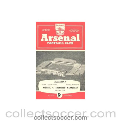 1958 - Arsenal v Sheffield Wednesday official programme 22/03/1958 - Collect Soccer