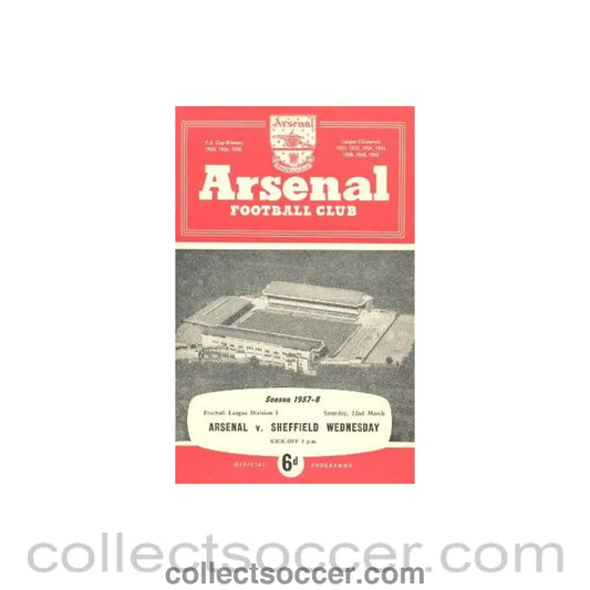 1958 - Arsenal v Sheffield Wednesday official programme 22/03/1958
