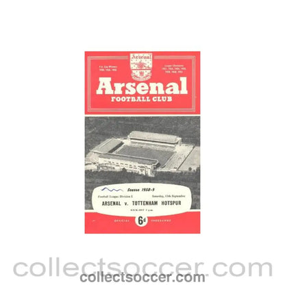 1958 - Arsenal v Tottenham Hotspur official programme 13/09/1958