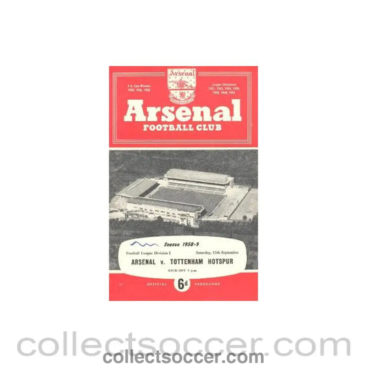 1958 - Arsenal v Tottenham Hotspur official programme 13/09/1958