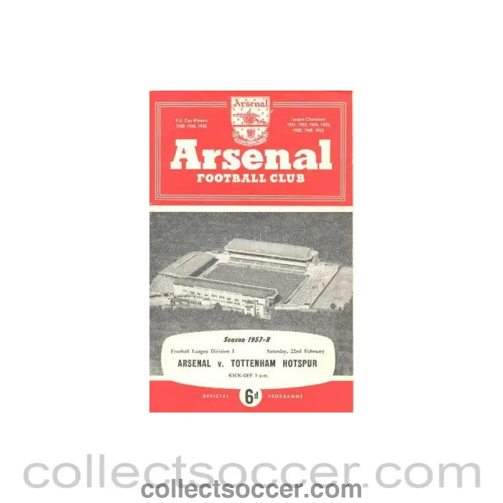 1958 - Arsenal v Tottenham Hotspur official programme 22/02/1958