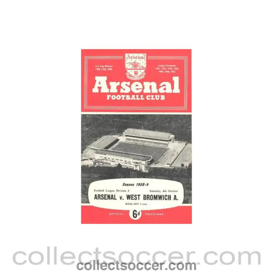 1958 - Arsenal v West Bromwich Albion official programme 04/10/1958