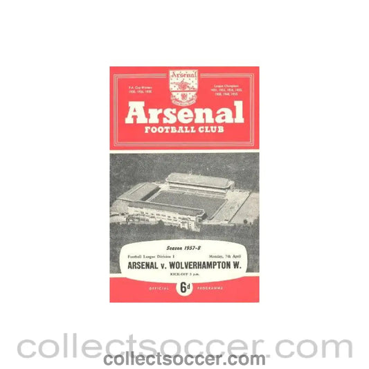 1958 - Arsenal v Wolverhampton Wanderers official programme 07/04/1958