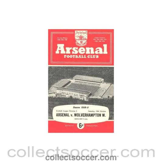 1958 - Arsenal v Wolverhampton Wanderers official programme 18/10/1958