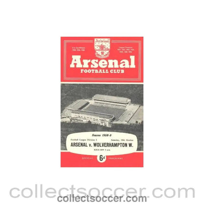 1958 - Arsenal v Wolverhampton Wanderers official programme 18/10/1958 - Collect Soccer