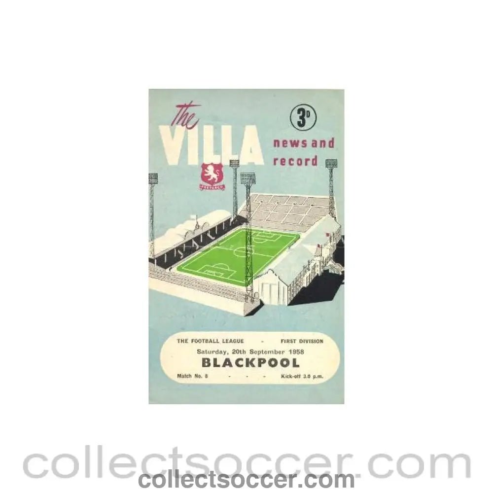 1958 - Aston Villa v Blackpool official programme 20/09/1958 - Collect Soccer