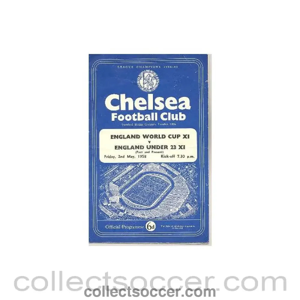 1958 - AtChelsea England World Cup XI v England Under 23 XI official programme 02/05/1958