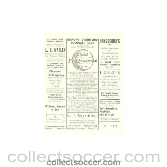 1958 - Bishop's Stortford v Rainham Town official programme 13/09/1958, - Collect Soccer
