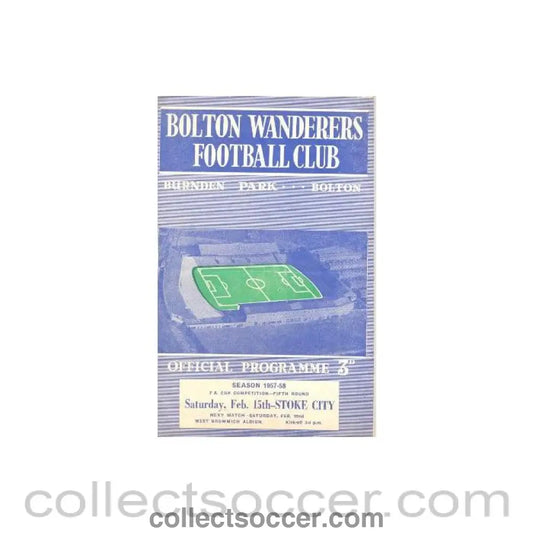 1958 - Bolton Wanderers v Stoke City official programme 15/02/1958