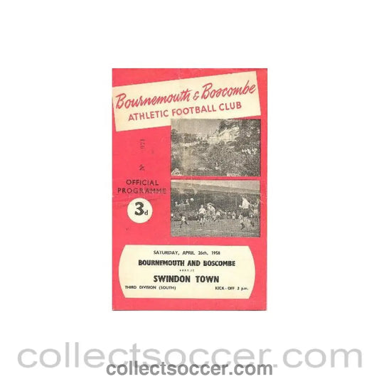 1958 - Bournemouth v Swindon Town official programme 26/04/1958