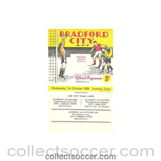1958 - Bradford v Swindon official programme 01/10/1958 - Collect Soccer