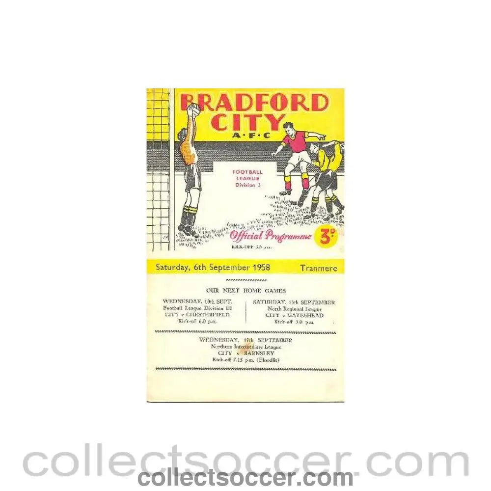 1958 - Bradford v Tranmere Rovers official programme 06/09/1958