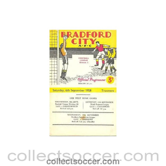 1958 - Bradford v Tranmere Rovers official programme 06/09/1958 - Collect Soccer