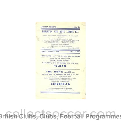 1958 - Brighton & Hove Albion vChelsea Reserves official programme 26/12/1958