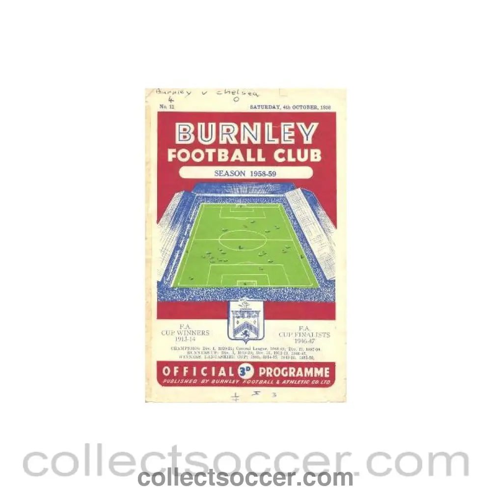 1958 - Burnley vChelsea official programme 04/10/1958 - Collect Soccer