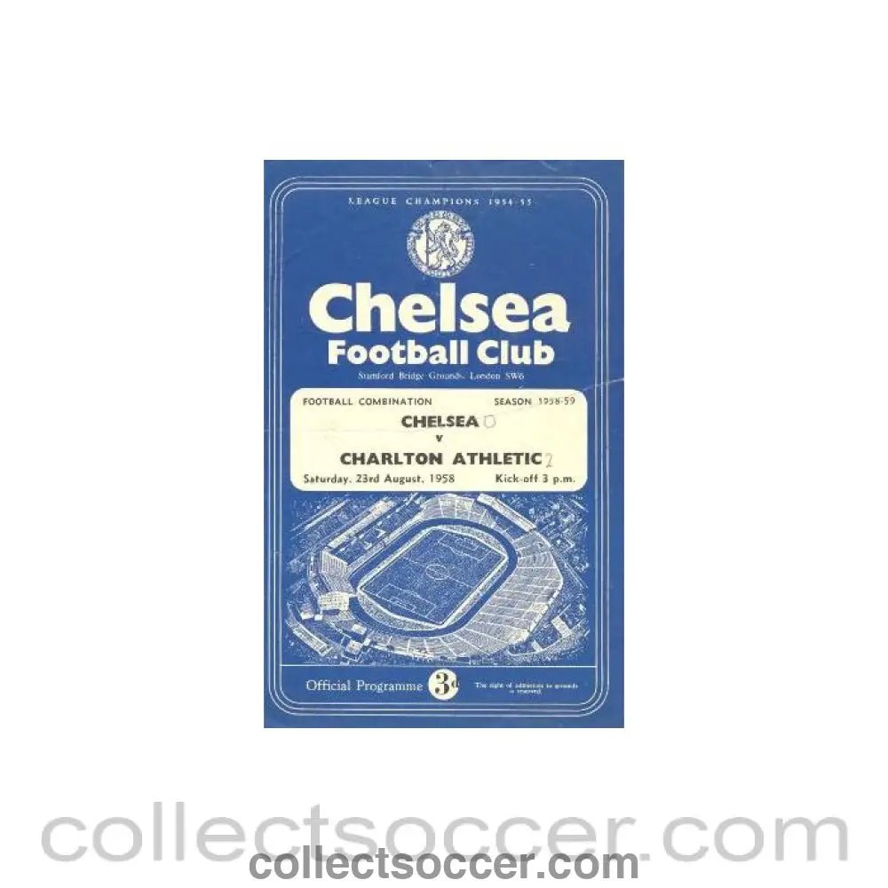 1958 - Chelsea Reserves v Charlton Reserves official programme 23/08/1958 - Collect Soccer