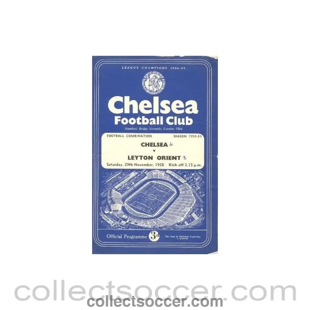1958 - Chelsea Reserves v Leyton Orient Reserves official programme 29/11/1958 - Collect Soccer