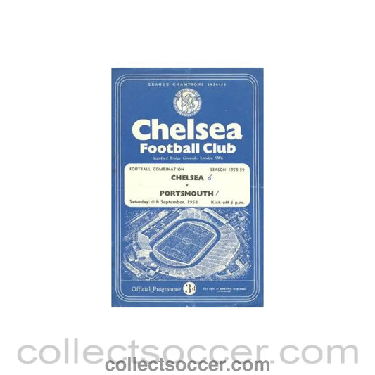 1958 - Chelsea Reserves v Portsmouth Reserves official programme 06/09/1958