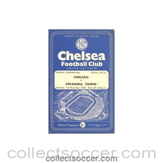 1958 - Chelsea Reserves v Swansea Reserves official programme 01/11/1958