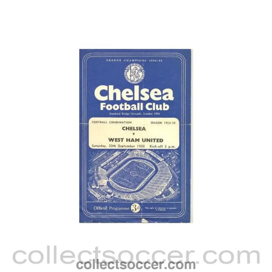 1958 - Chelsea Reserves v West Ham United Reserves official programme 20/09/1958 - Collect Soccer