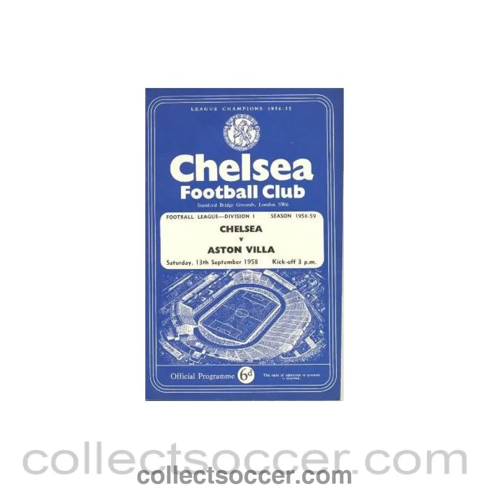 1958 - Chelsea v Aston Villa official programme 13/09/1958 - Collect Soccer