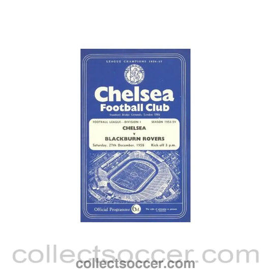 1958 - Chelsea v Blackburn Rovers official programme 27/12/1958