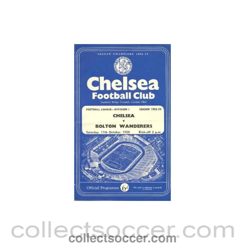 1958 - Chelsea v Bolton Wanderers official programme 11/10/1958 - Collect Soccer