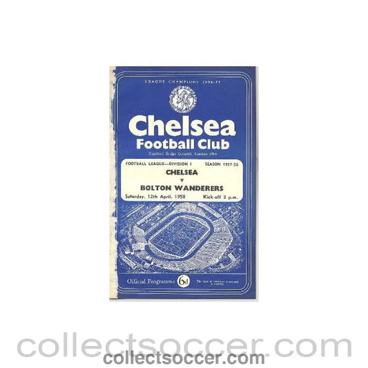 1958 - Chelsea v Bolton Wanderers official programme 12/04/1958