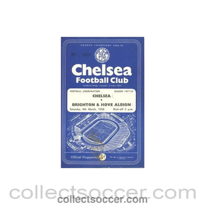 1958 - Chelsea v Brighton & Hove Albion Reserves official programme 08/03/1958 Football Combination - Collect Soccer