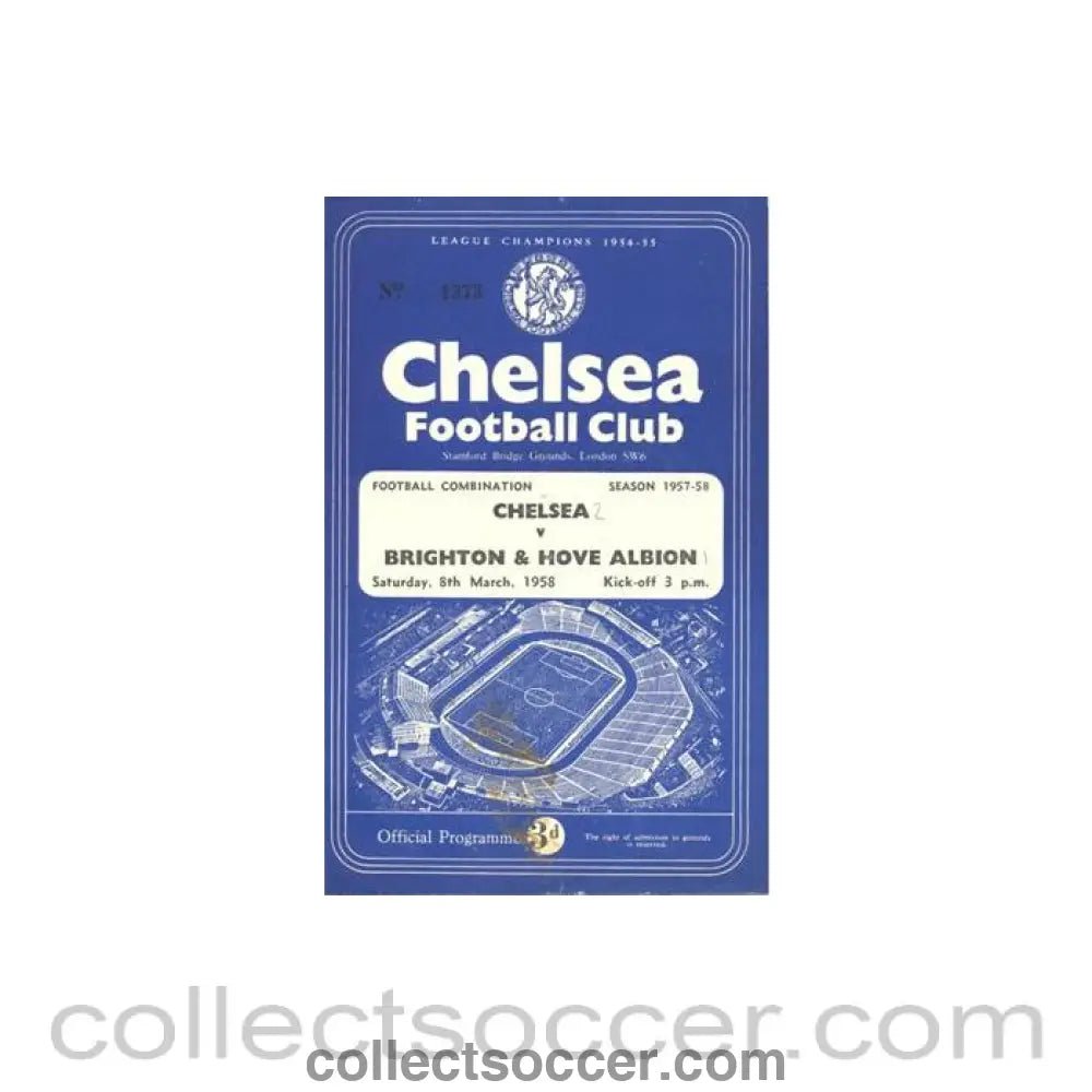 1958 - Chelsea v Brighton & Hove Albion Reserves official programme 08/03/1958 Football Combination - Collect Soccer