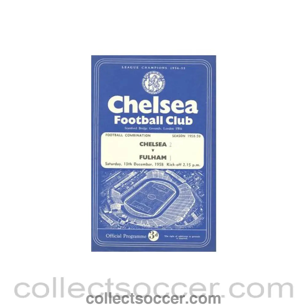 1958 - Chelsea v Fulham Reserves official programme 13/12/1958 Football Combination