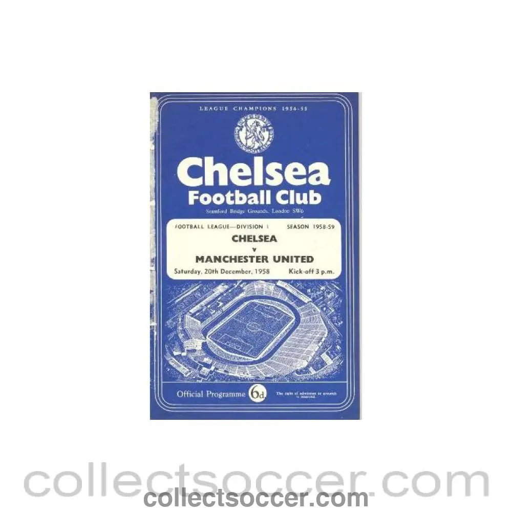 1958 - Chelsea v Manchester United official programme 20/12/1958 - Collect Soccer