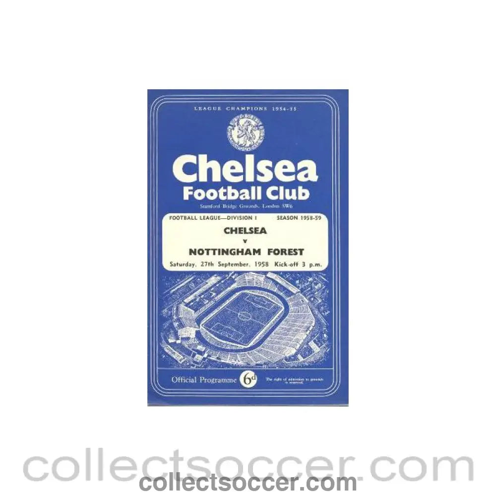 1958 - Chelsea v Nottingham Forest official programme 27/09/1958