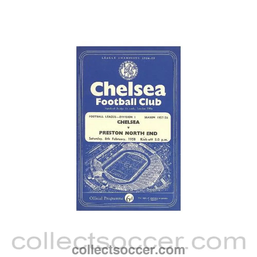 1958 - Chelsea v Preston North End official programme 08/02/1958 - Collect Soccer