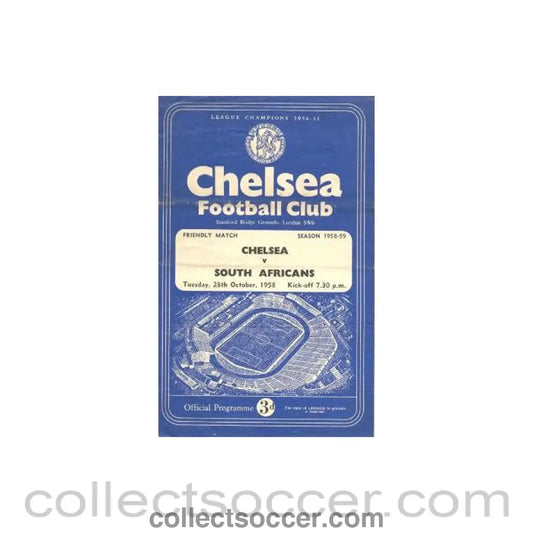 1958 - Chelsea v South Africans official programme 28/10/1958
