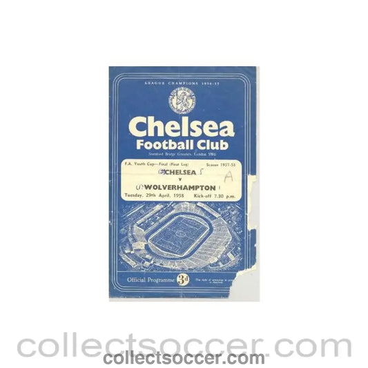 1958 - Chelsea v Wolverhampton Wanderers official programme 29/04/1958