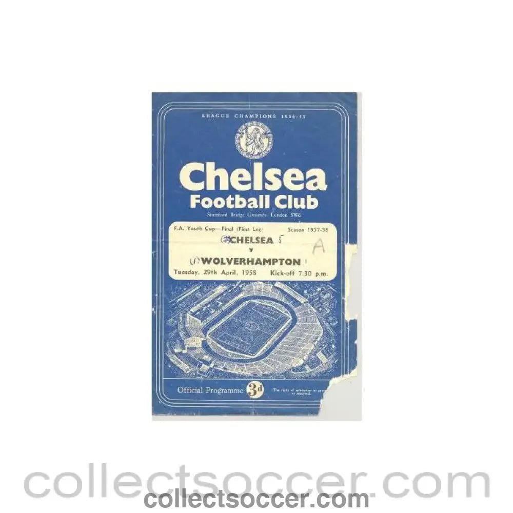 1958 - Chelsea v Wolverhampton Wanderers official programme 29/04/1958 - Collect Soccer