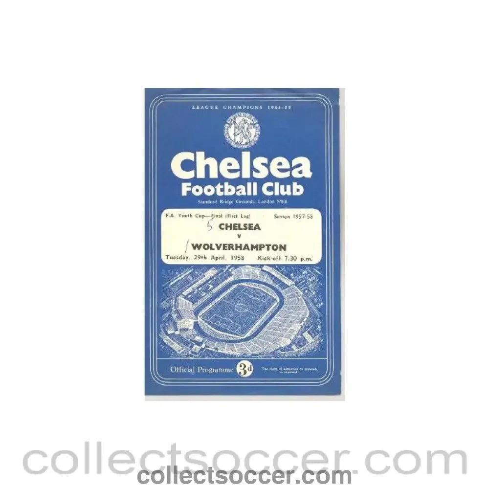 1958 - Chelsea v Wolverhampton Wanderers official programme 29/04/1958 - Collect Soccer