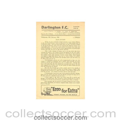 1958 - Darlington vChelsea official programme 29/02/1958 - Collect Soccer