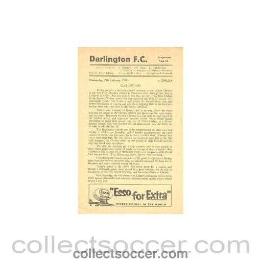 1958 - Darlington vChelsea official programme 29/02/1958