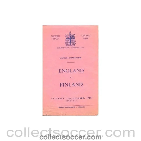 1958 England v Finland official programme 11/10/1958 - Collect Soccer
