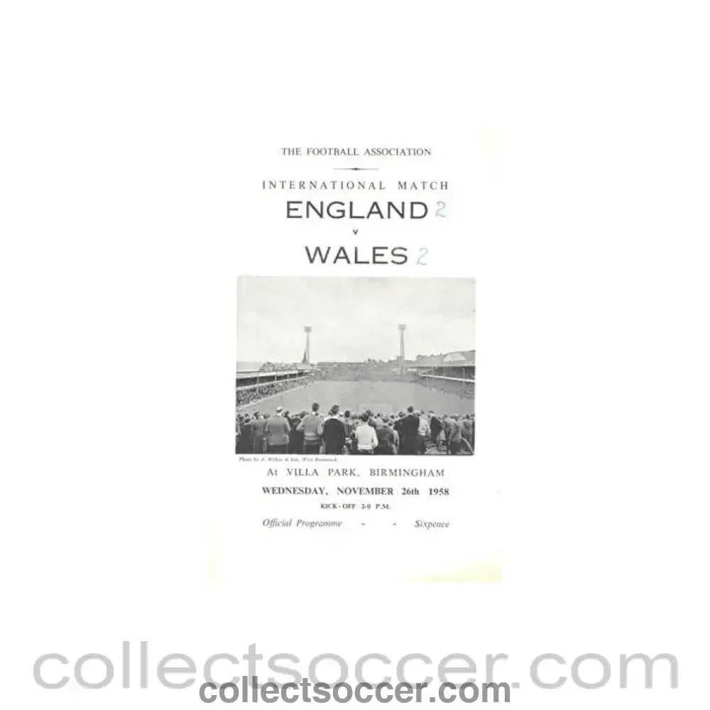 1958 England v Wales official programme 26/11/1958 - Collect Soccer