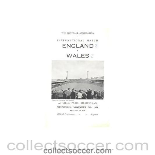 1958 England v Wales official programme 26/11/1958 - Collect Soccer