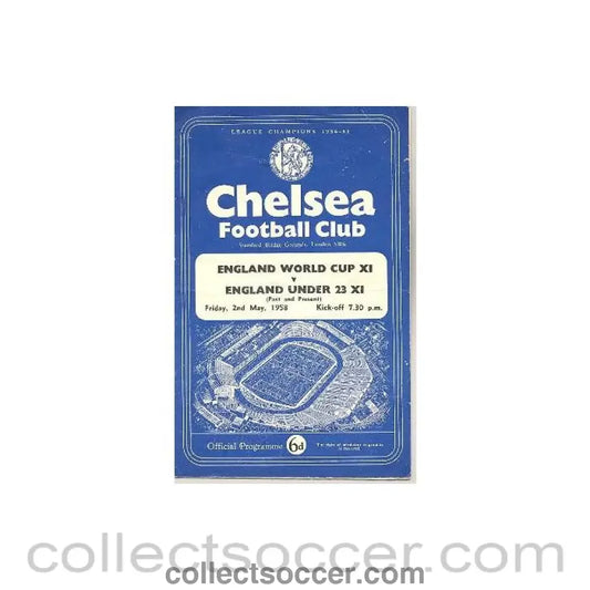 1958 England World Cup XI v England Under 23 XI At Chelsea official programme 02/05/1958