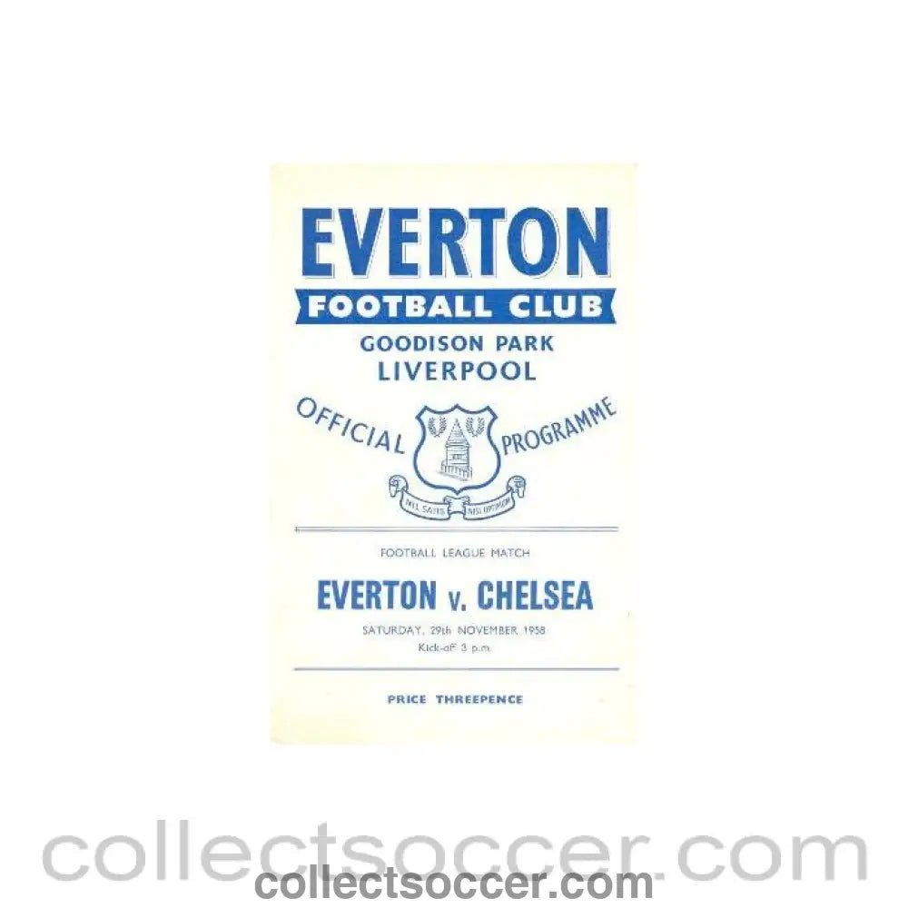 1958 - Everton vChelsea official programme 29/11/1958 - Collect Soccer