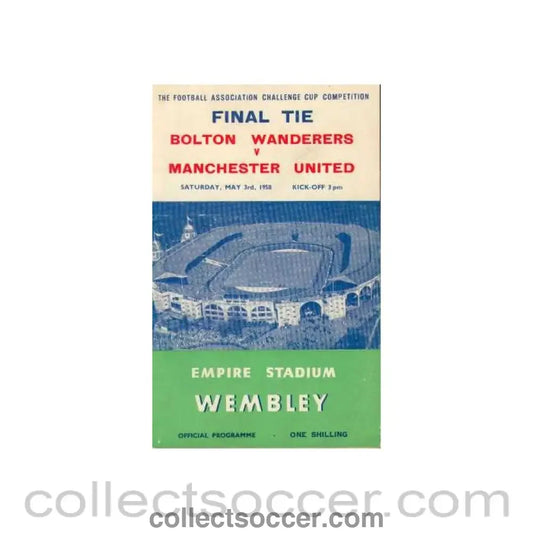 1958 FA Cup Final Programme Bolton Wanderers v Manchester United