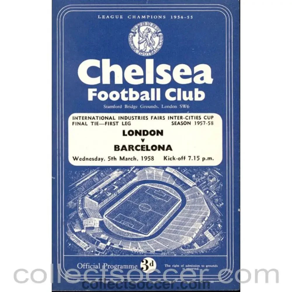 1958 Fairs Cup Final Programme London v Barcelona at Stamford Bridge - Collect Soccer